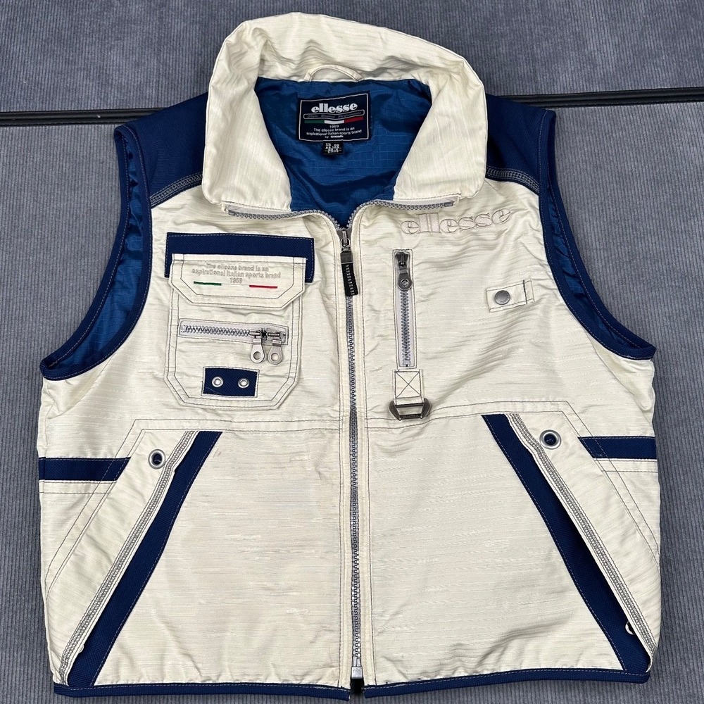 Vintage Ellesse Goldwin Ski Vest Mens Small Cream Navy Blue Utility Gorpcore